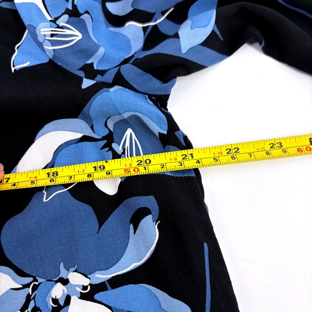 Liz Claiborne Womens Blue Floral Rayon Blouse 3/4 Sleeve Black Tunic Top Size M - Picture 7 of 8
